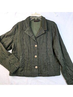 Vintage 90s Action Wear Embroidered Ivy Boho Jacket Sze L Olive Green Goblincore